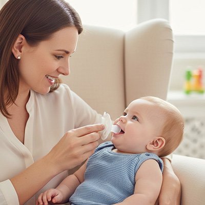 Tétine bébé avec anneau de préhension ergonomique, facile à manipuler et compatible stérilisation