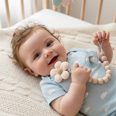 Attache tétine bébé à longueur adaptée, anti-perte et facile à nettoyer