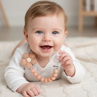 Attache tétine bébé avec clip métallique universel, fixation sécurisée sur vêtements