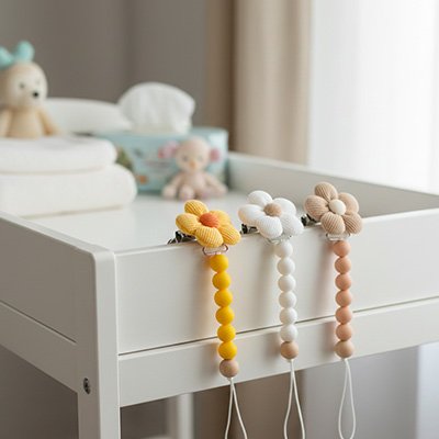 Attache tétine bébé en bois et silicone alimentaire sans BPA, sûre et non toxique