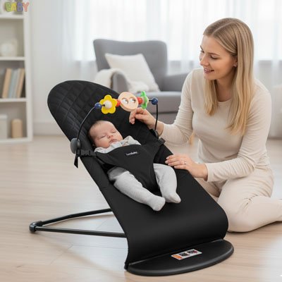 Balancelle bebe transat pliable avec arche de jeux, siège bébé confortable tissu respirant