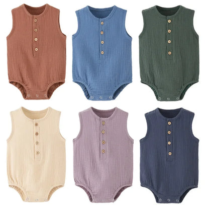 Barboteuse bébé sans manches en coton-lin disponible en plusieurs couleurs