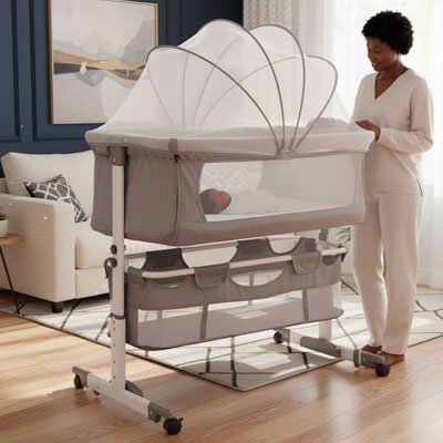 Berceau cododo bébé baldaquin amovible, lit bébé confortable et sécurisé pour sommeil.