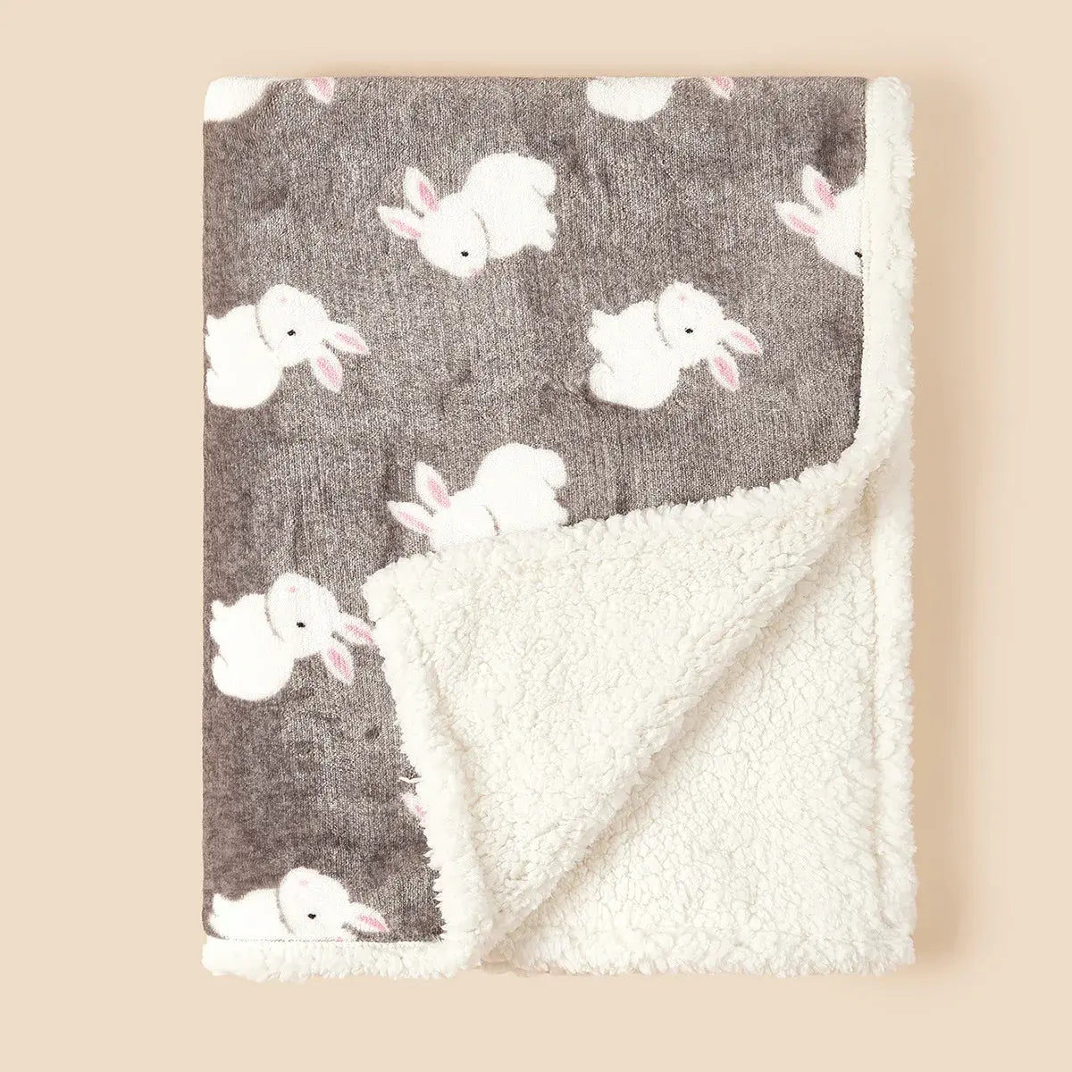 couverture double face en flanelle sherpa motif lapin