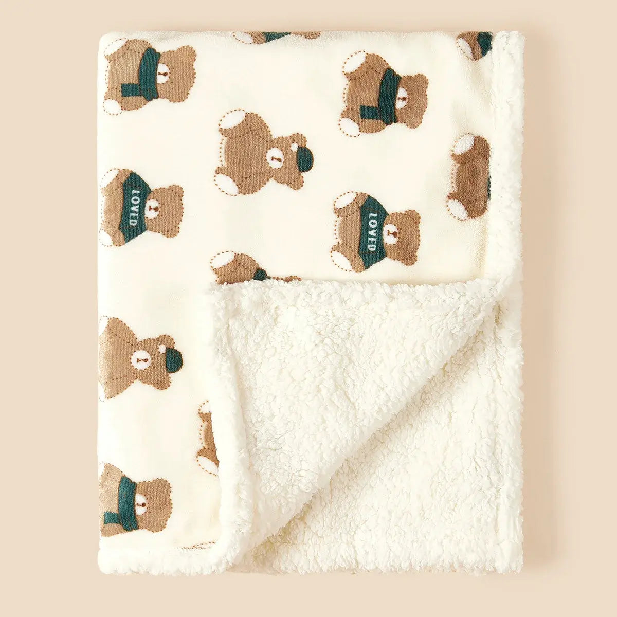 couverture double face en flanelle sherpa motif ourson