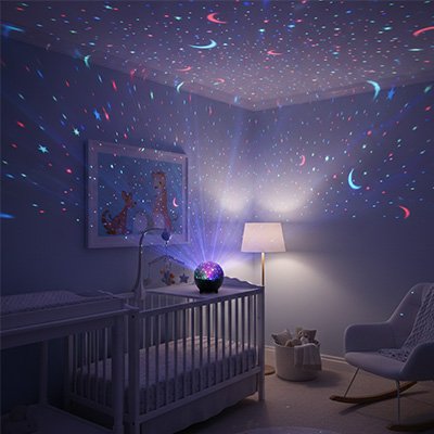 Lampe veilleuse bébé galaxie LED, lumière douce multicolore pour sommeil enfant.