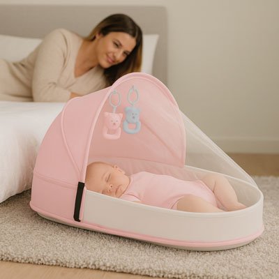 Lit bebe de voyage avec jouets suspendus éveil