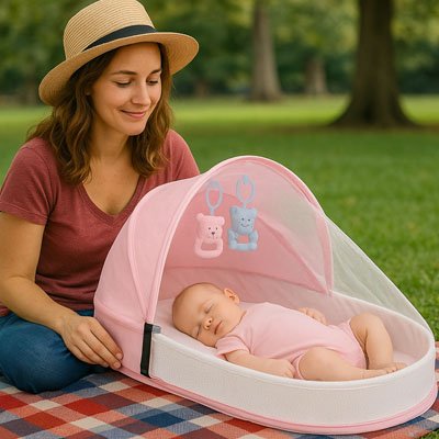 Lit bebe de voyage, lit nomade avec moustiquaire anti-insectes