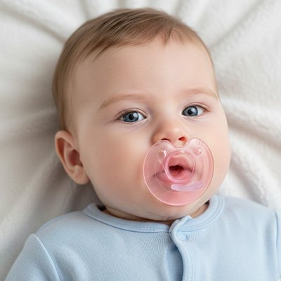 Tétine bébé avec embout physiologique et bouclier arrondi, doux pour la peau délicate