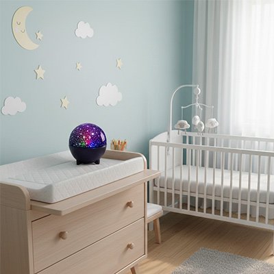 Veilleuse bébé projection étoiles multicolores, lampe nuit galaxie apaisante pour chambre enfant.