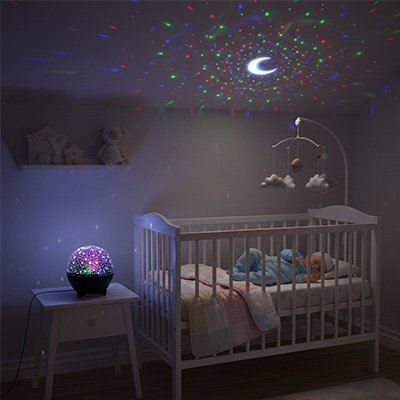 Veilleuse projecteur étoiles chambre bébé, lampe nuit relaxante design compact
